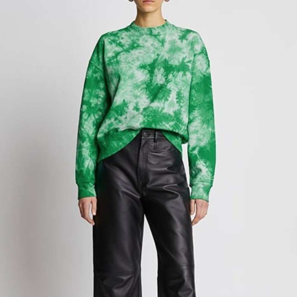 Proenza Schouler Green & White Tie-Dye Crewneck Sweatshirt